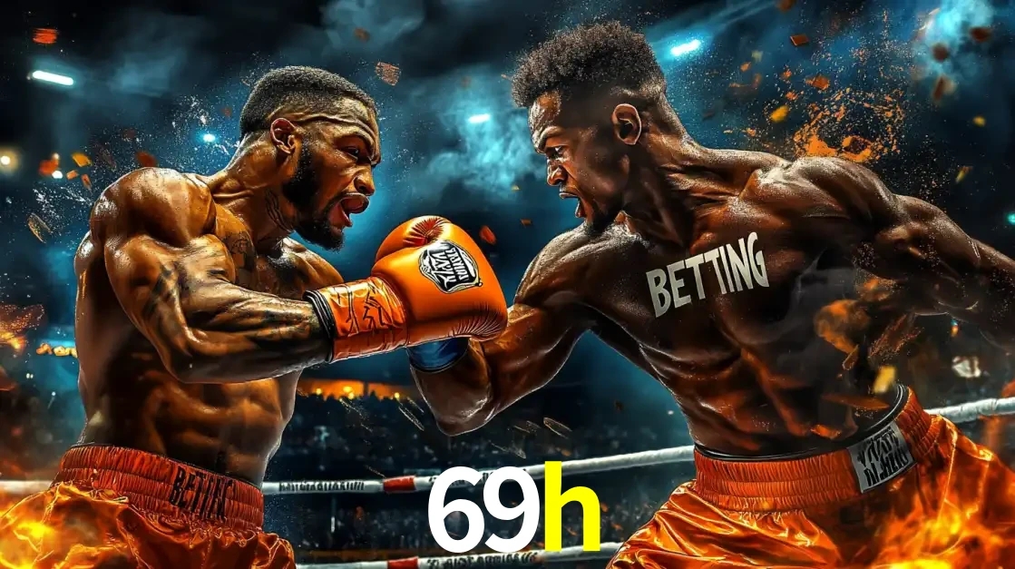 Dois boxeadores em uma luta intensa e explosiva, representando a adrenalina e as oportunidades de apostas em esportes de combate disponíveis na plataforma 69h.